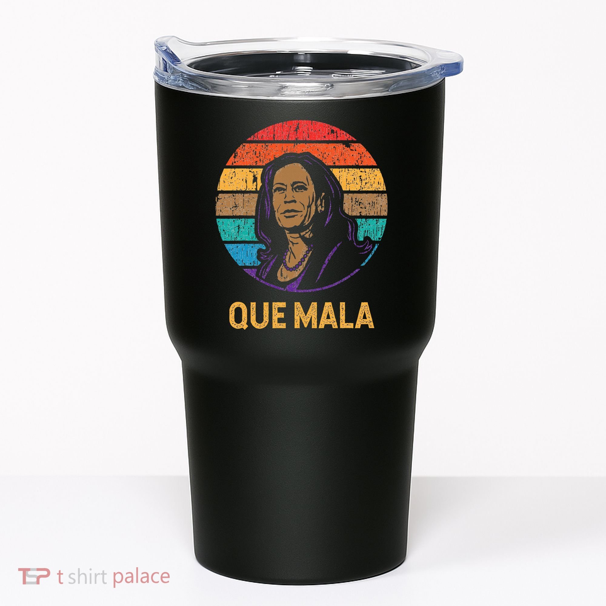 Que Mala Harris Retro Sunset Border Crisis Political Tumbler