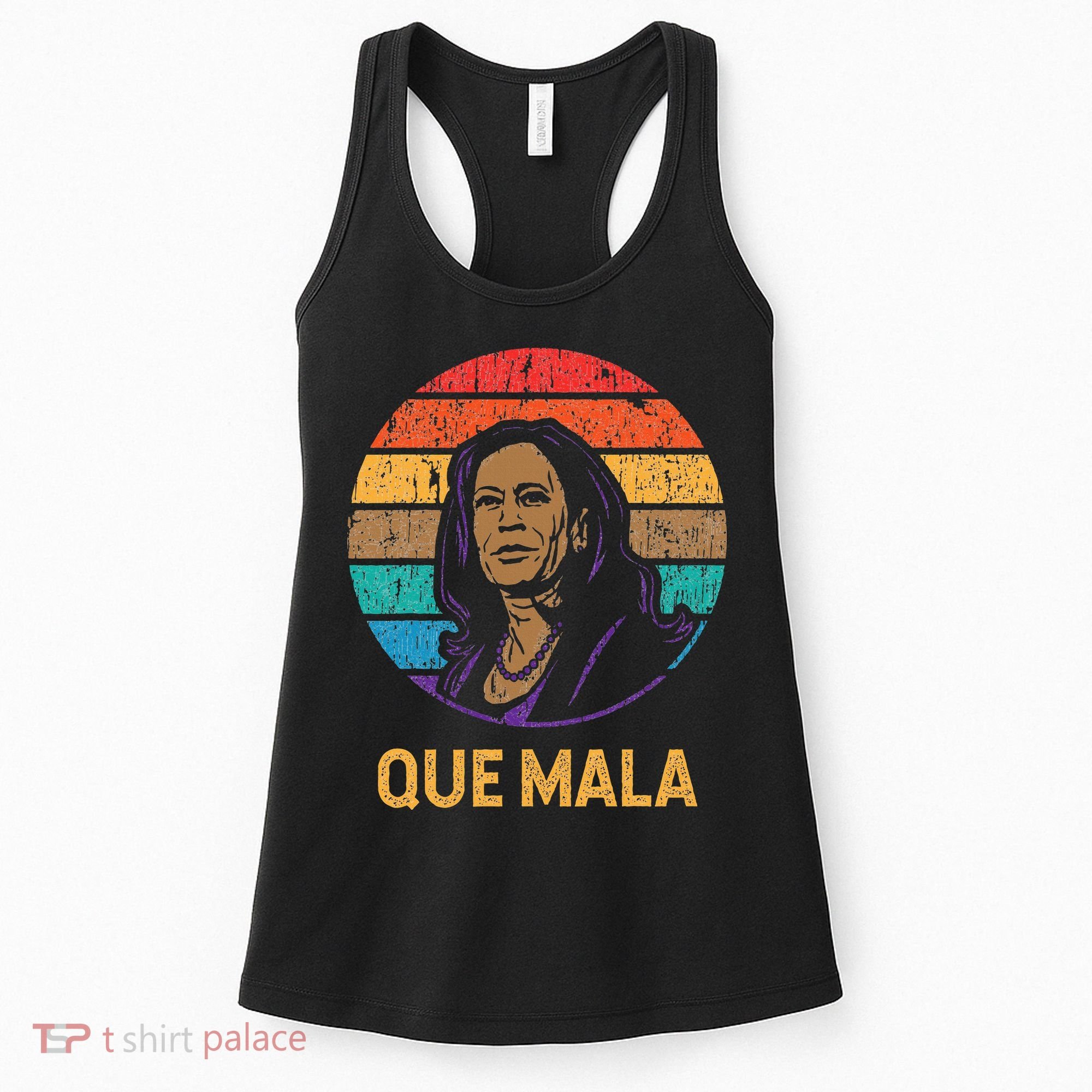Que Mala Harris Retro Sunset Border Crisis Political Women's Tank Top