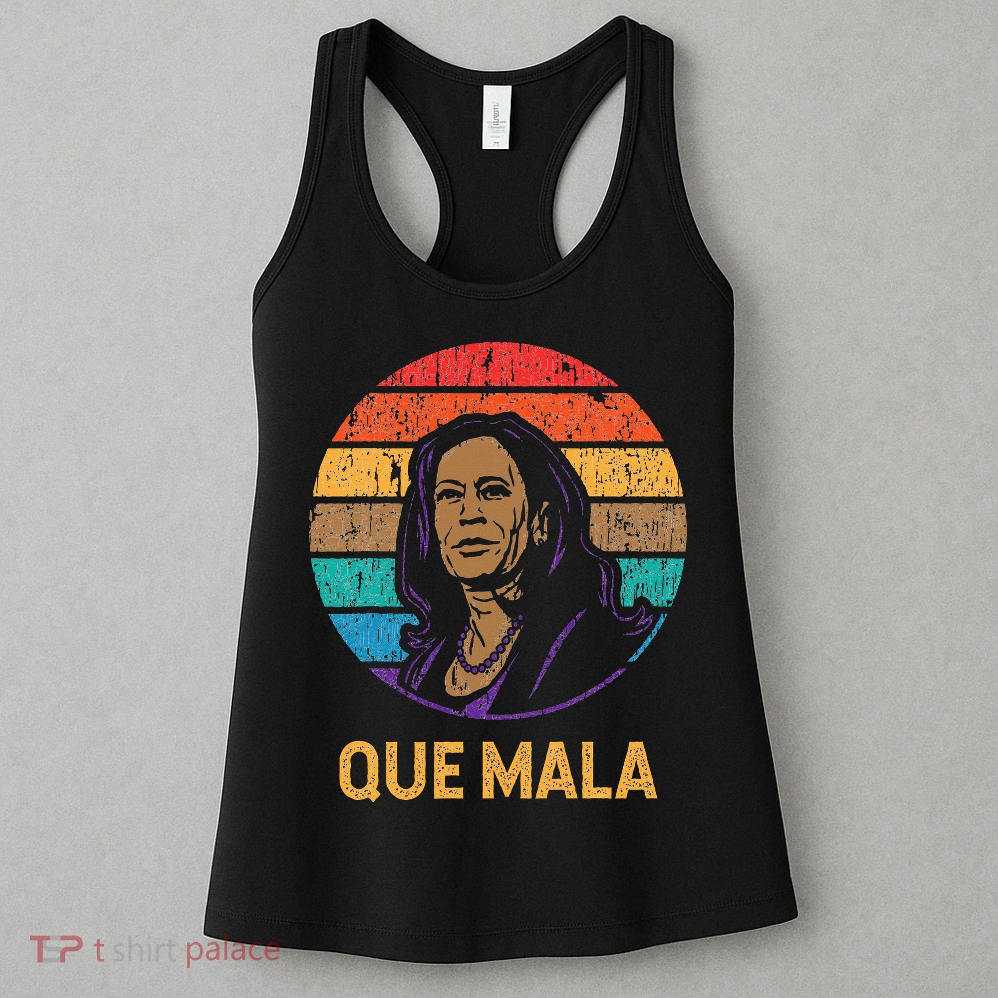 Que Mala Harris Retro Sunset Border Crisis Political Women's Tank Top