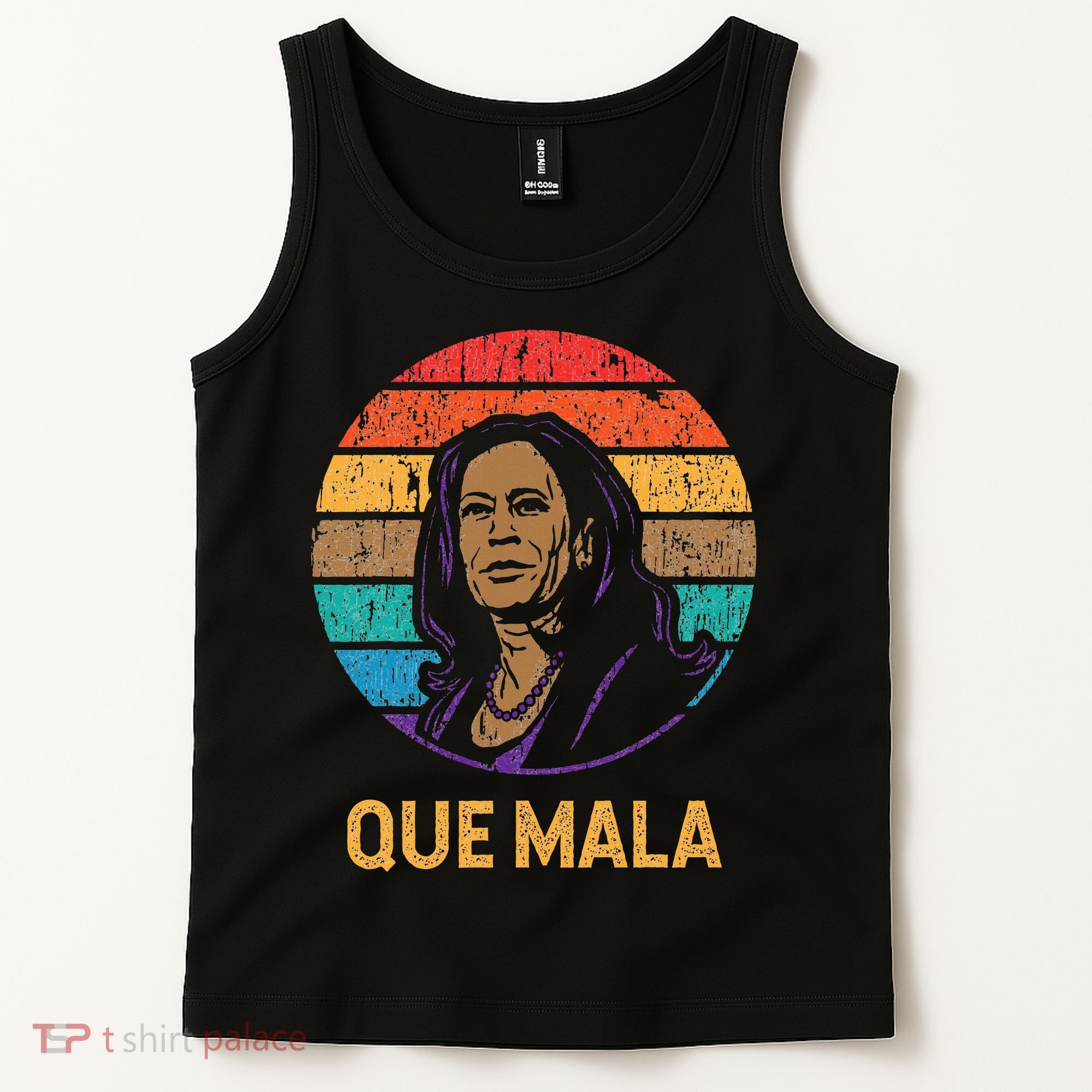 Que Mala Harris Retro Sunset Border Crisis Political Tank Top