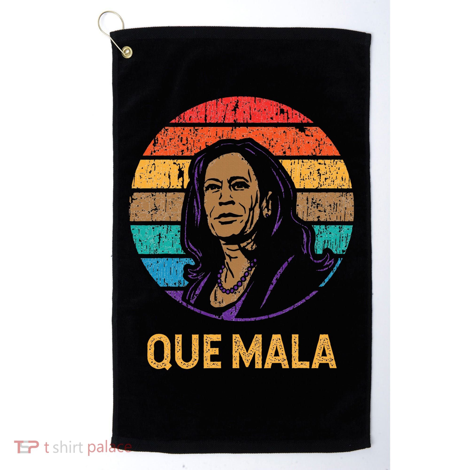 Que Mala Harris Retro Sunset Border Crisis Political Golf Towel