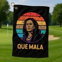 Que Mala Harris Retro Sunset Border Crisis Political Golf Towel thumb 1