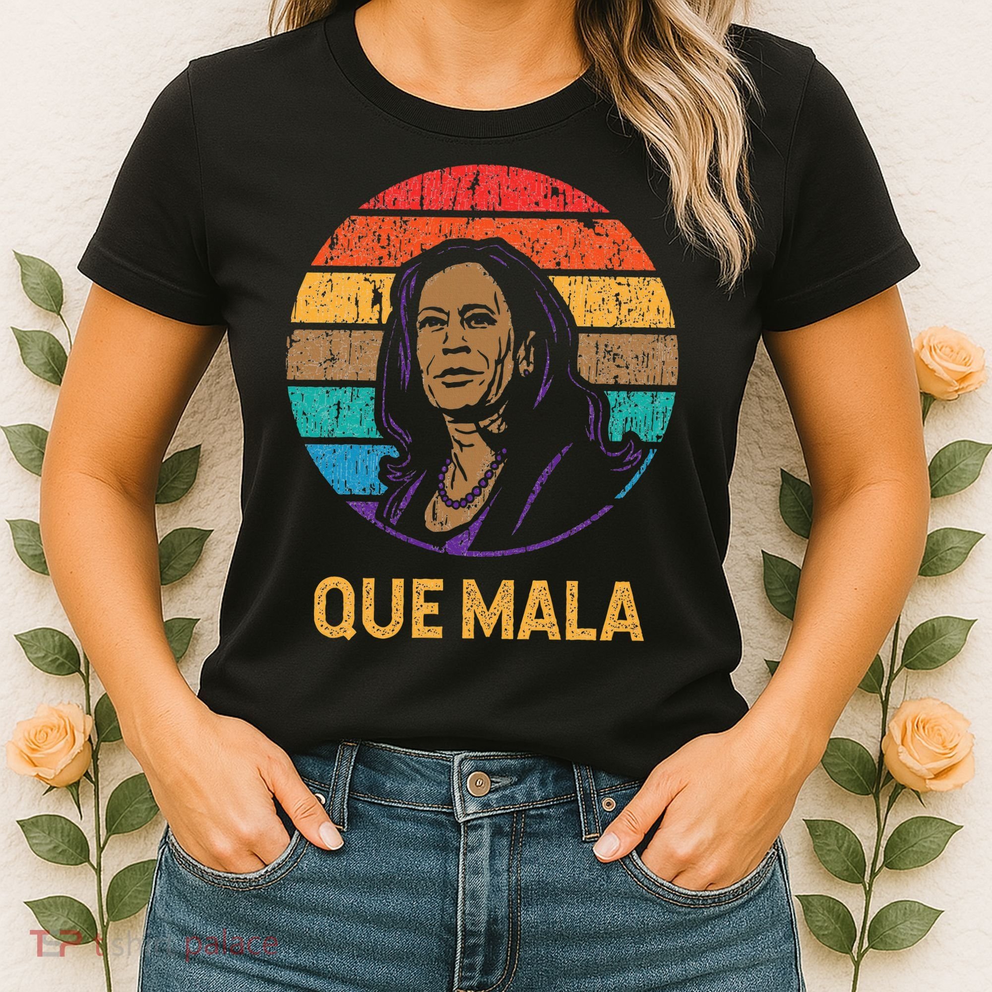 Que Mala Harris Retro Sunset Border Crisis Political Women's T-Shirt