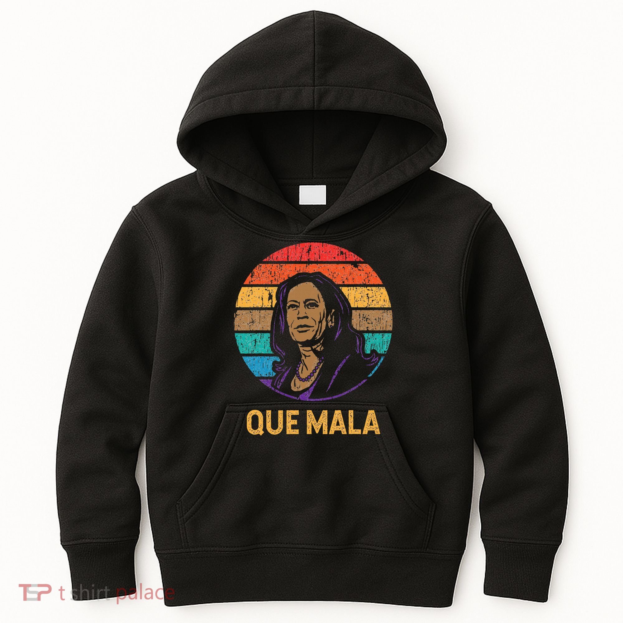 Que Mala Harris Retro Sunset Border Crisis Political Kids Hoodie