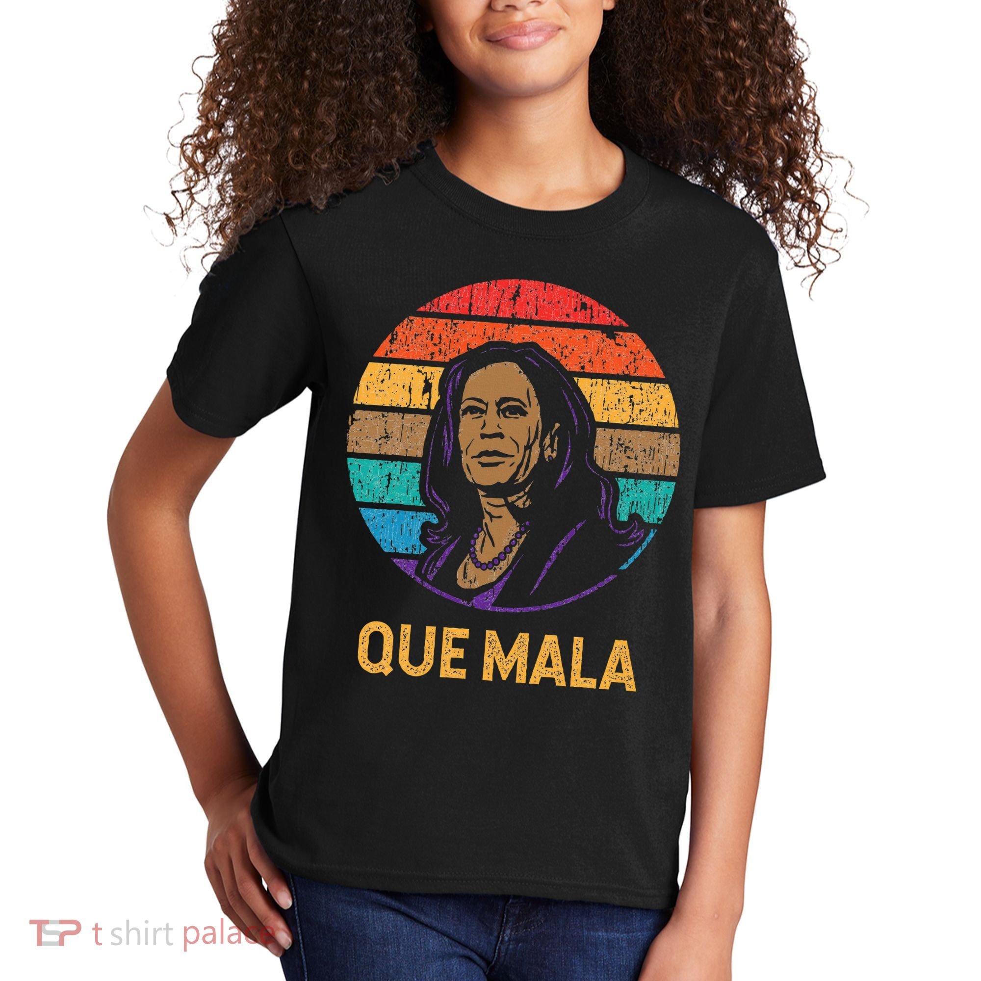 Que Mala Harris Retro Sunset Border Crisis Political Kids T-Shirt