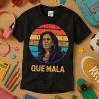Que Mala Harris Retro Sunset Border Crisis Political Kids T-Shirt thumb 3