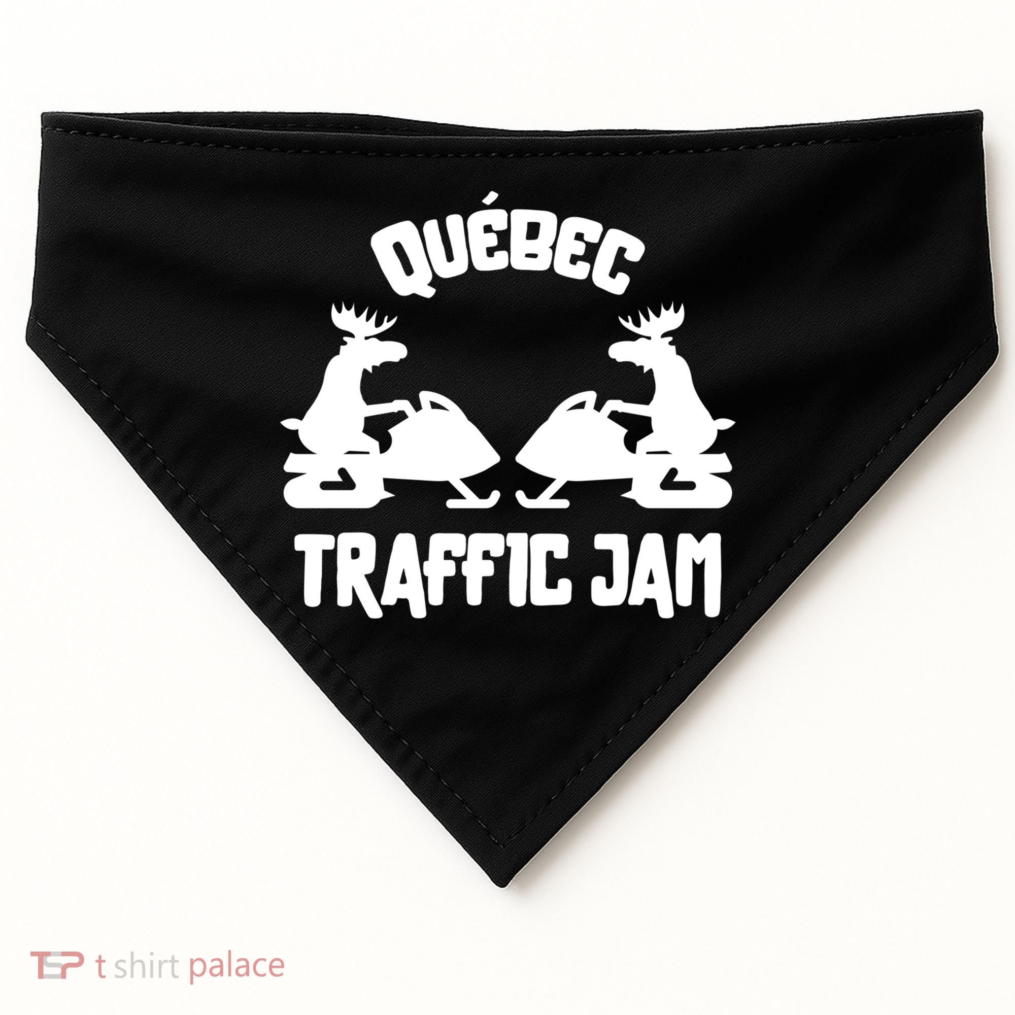 Quebec Moose Snowmobile Traffic Jam For Rider Gift USA-Made Doggie Bandana