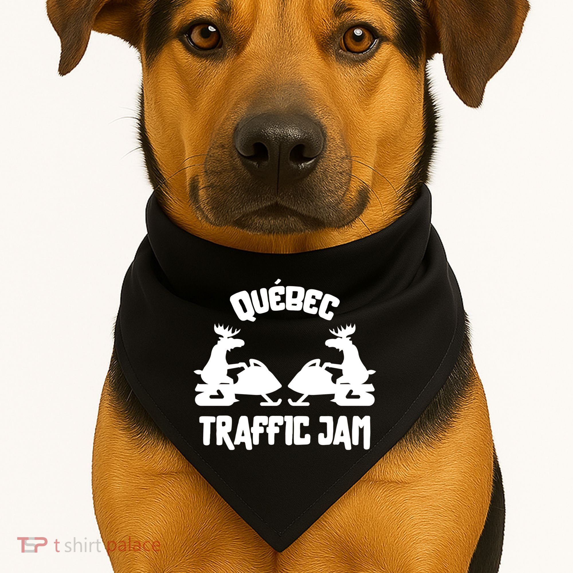 Quebec Moose Snowmobile Traffic Jam For Rider Gift USA-Made Doggie Bandana