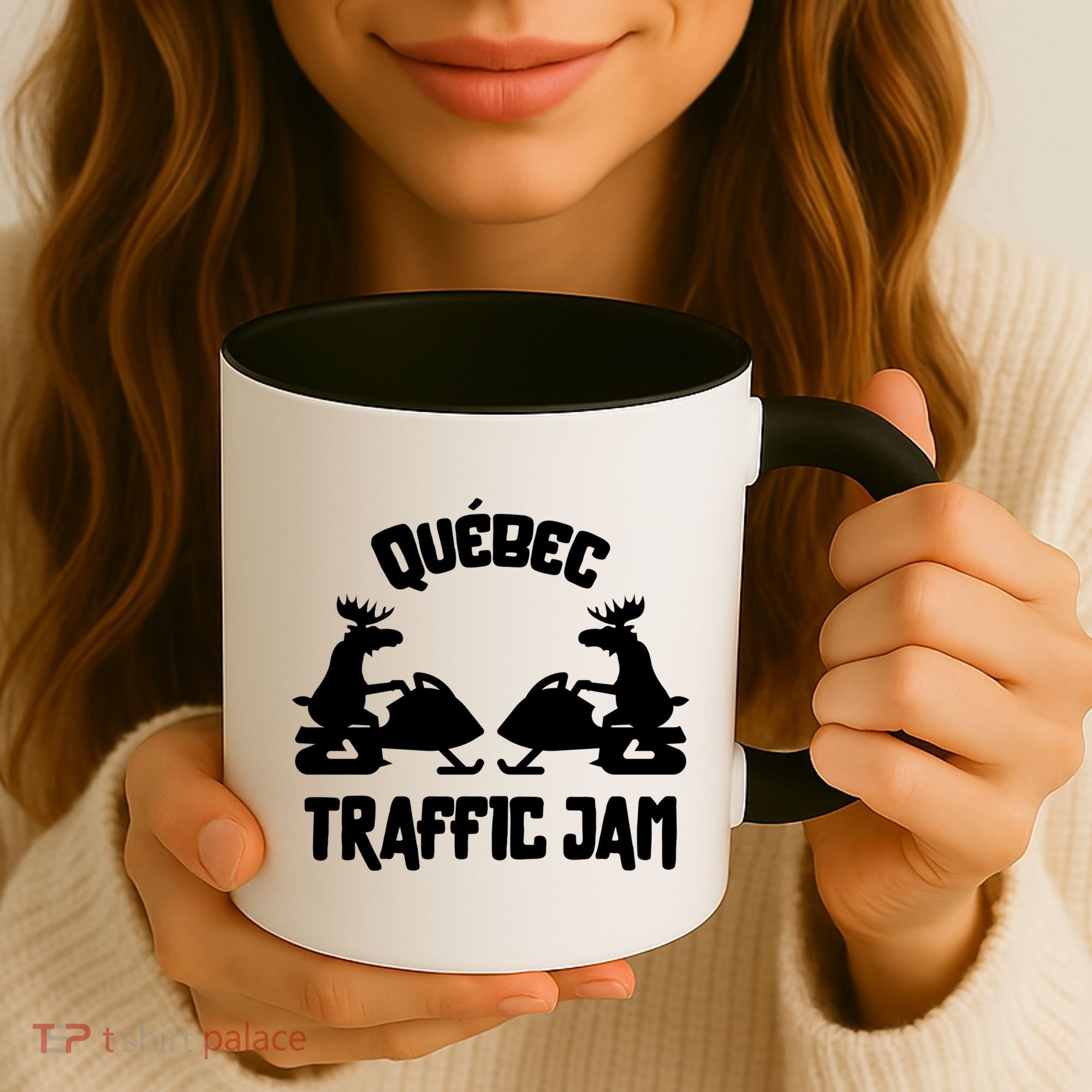 Quebec Moose Snowmobile Traffic Jam For Rider Gift Coffee Mug