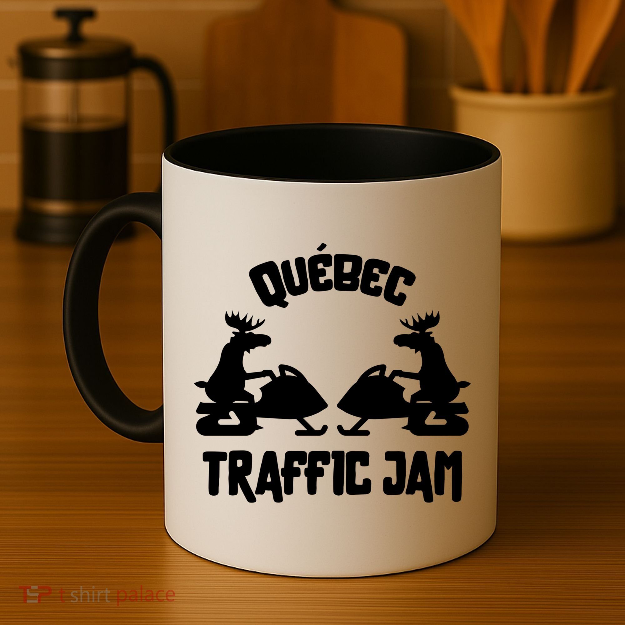 Quebec Moose Snowmobile Traffic Jam For Rider Gift Coffee Mug