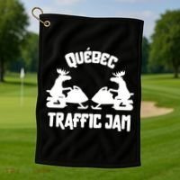 Quebec Moose Snowmobile Traffic Jam For Rider Gift Golf Towel thumb 1