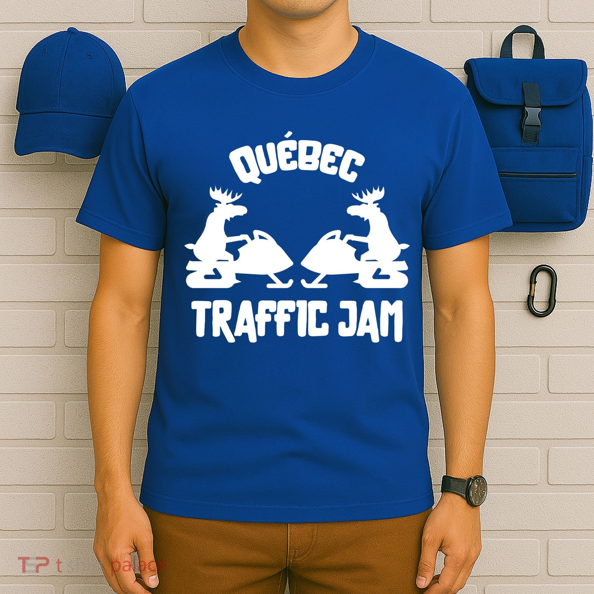 Quebec Moose Snowmobile Traffic Jam For Rider Gift T-Shirt