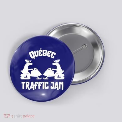 Quebec Moose Snowmobile Traffic Jam For Rider Gift Button