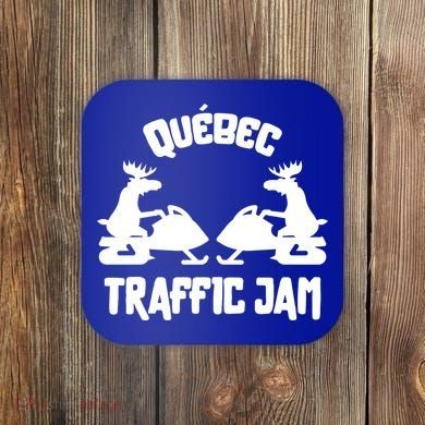 Quebec Moose Snowmobile Traffic Jam For Rider Gift Coaster