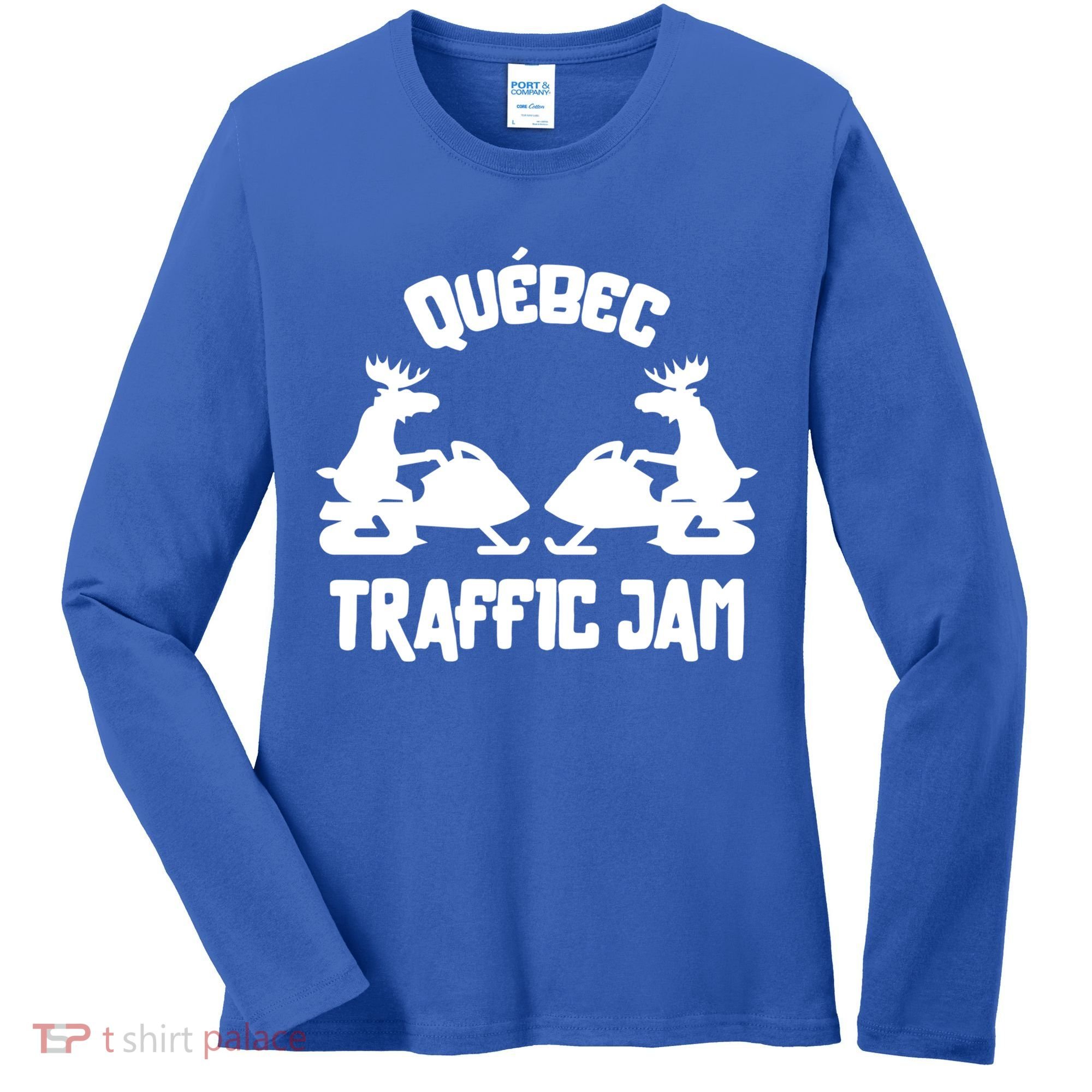 Quebec Moose Snowmobile Traffic Jam For Rider Gift Women's Long Sleeve Shirt