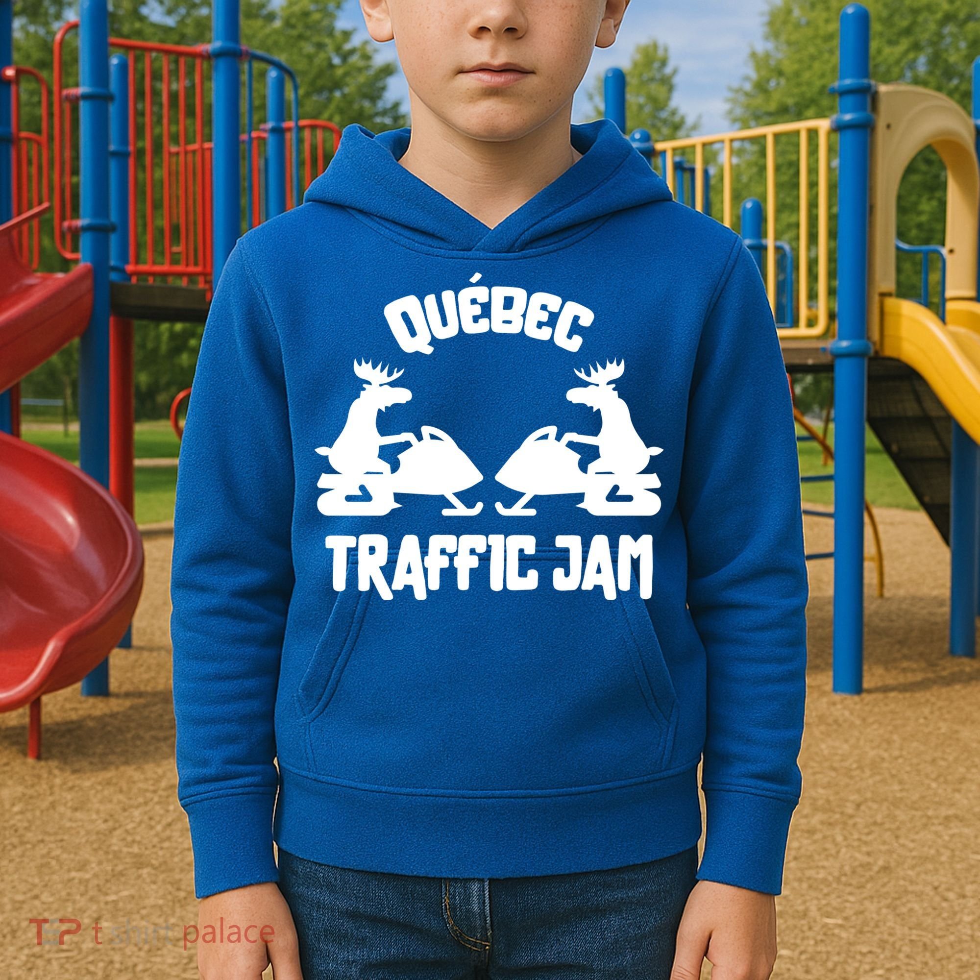 Quebec Moose Snowmobile Traffic Jam For Rider Gift Kids Hoodie