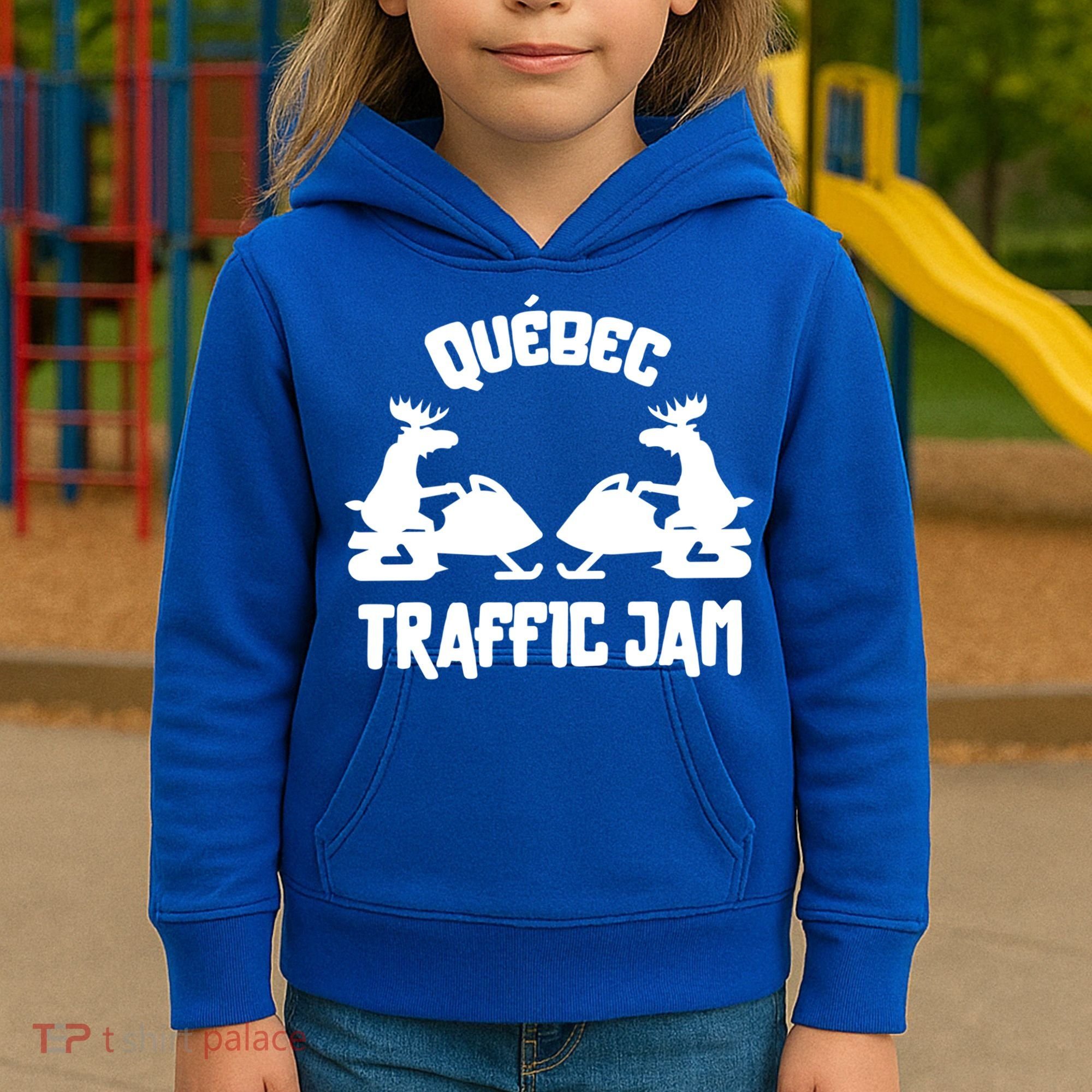 Quebec Moose Snowmobile Traffic Jam For Rider Gift Kids Hoodie