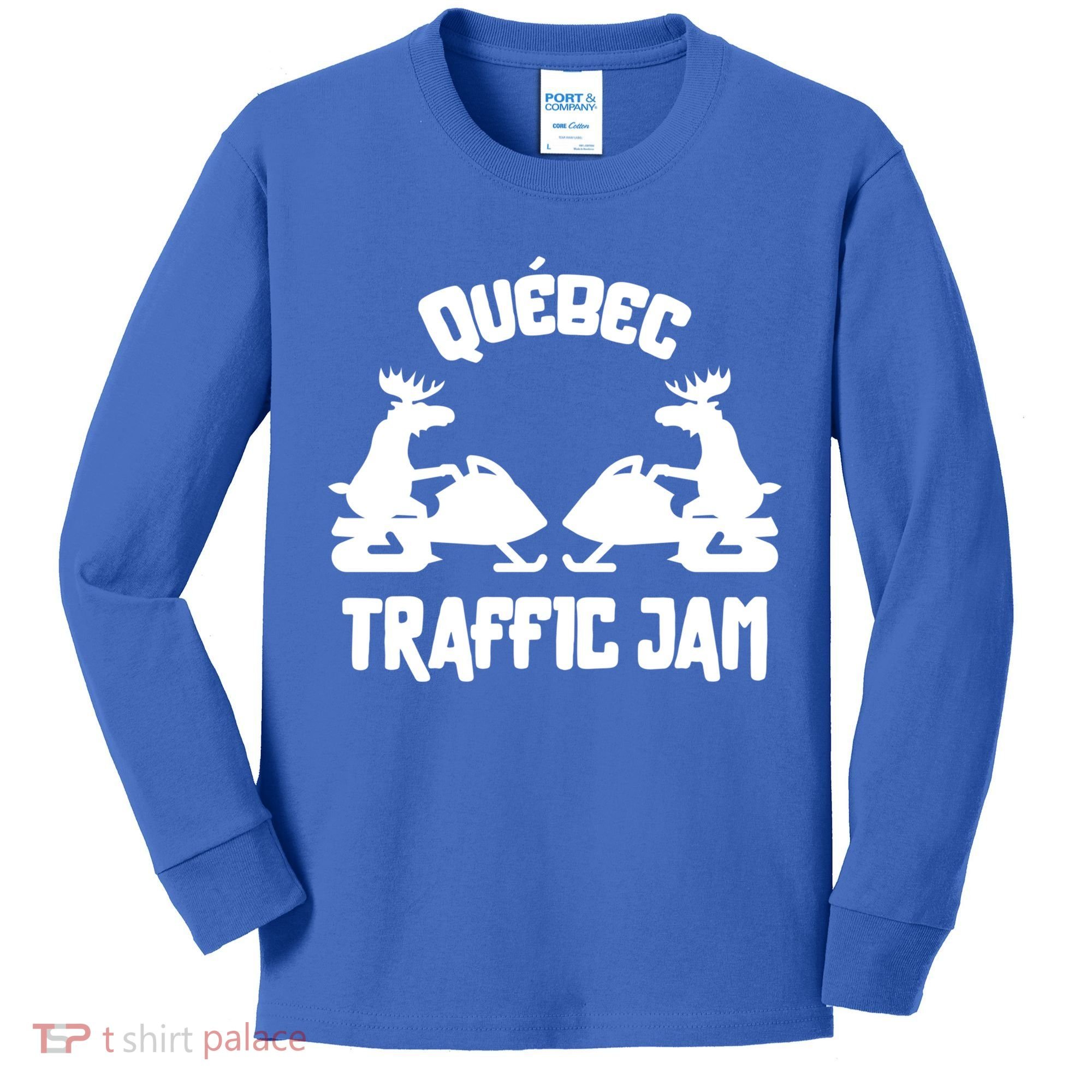 Quebec Moose Snowmobile Traffic Jam For Rider Gift Kids Long Sleeve Shirt