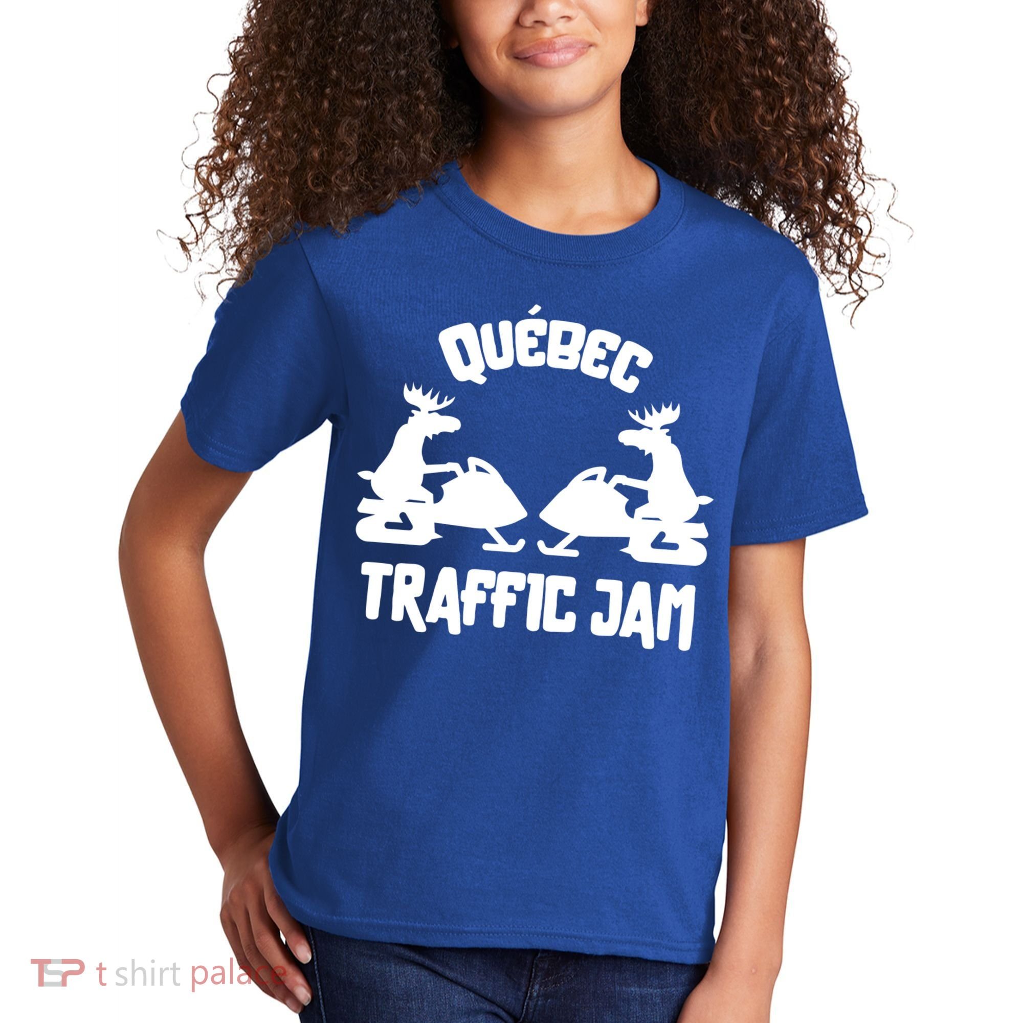 Quebec Moose Snowmobile Traffic Jam For Rider Gift Kids T-Shirt