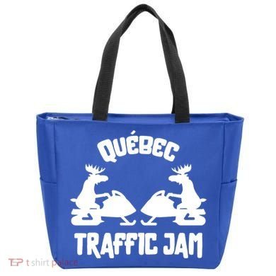 Quebec Moose Snowmobile Traffic Jam For Rider Gift Tote Bag