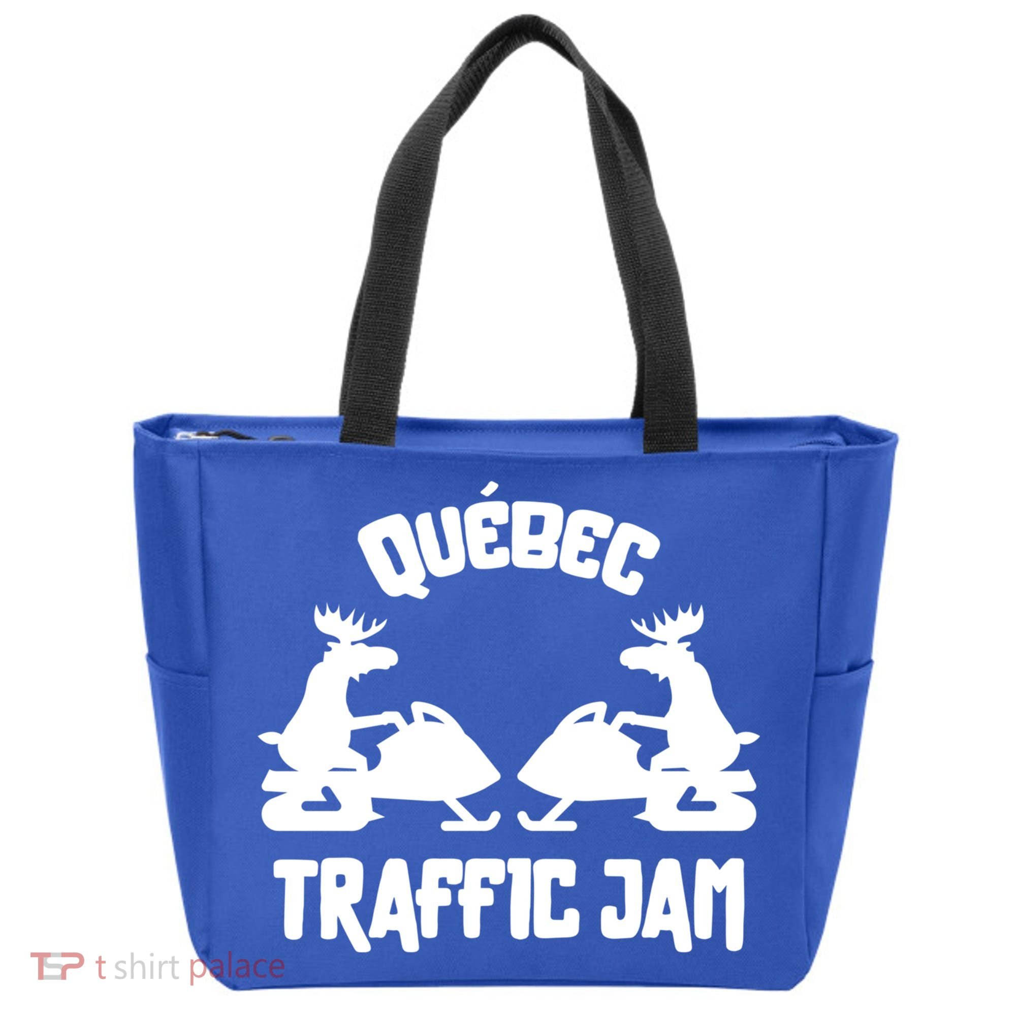 Quebec Moose Snowmobile Traffic Jam For Rider Gift Tote Bag