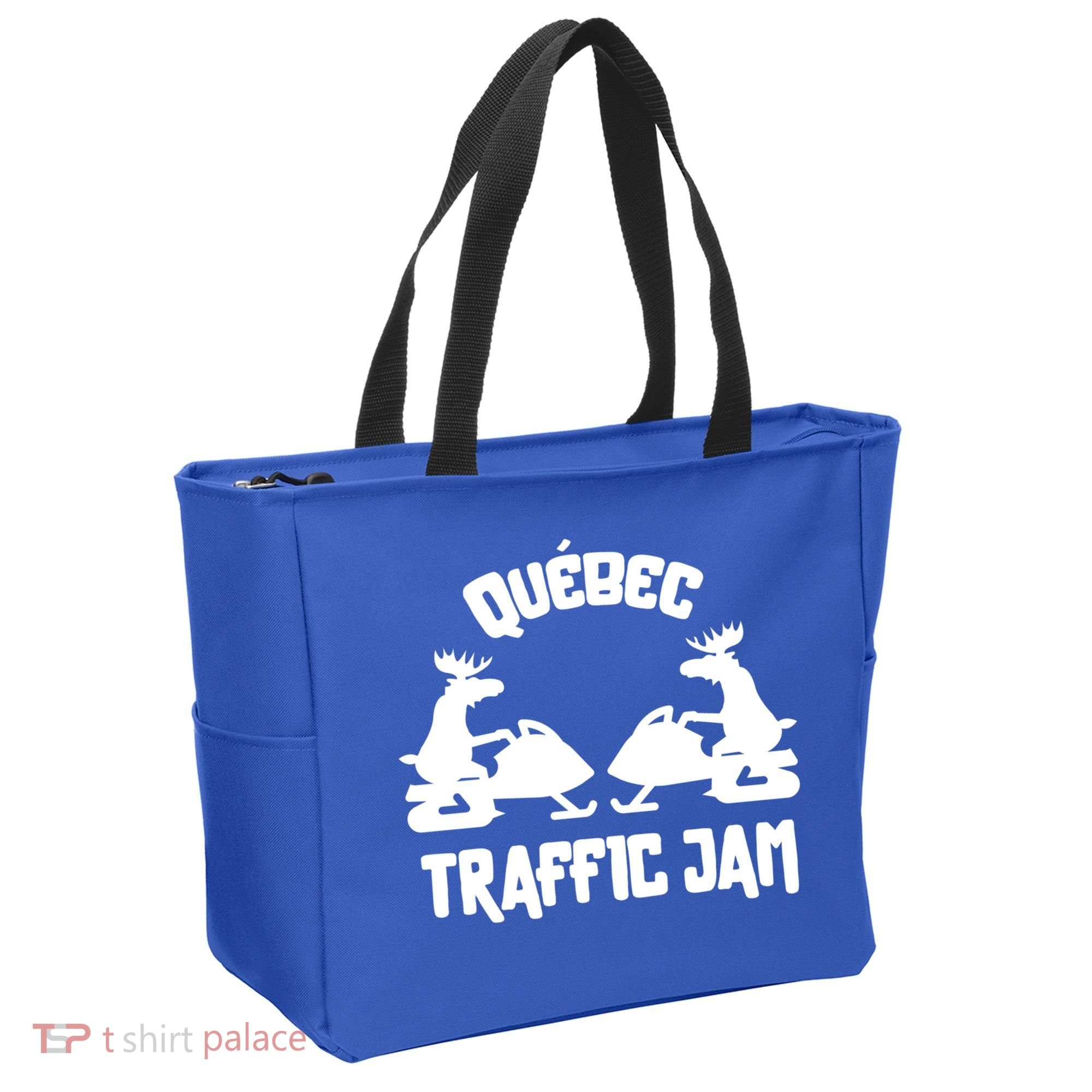 Quebec Moose Snowmobile Traffic Jam For Rider Gift Tote Bag