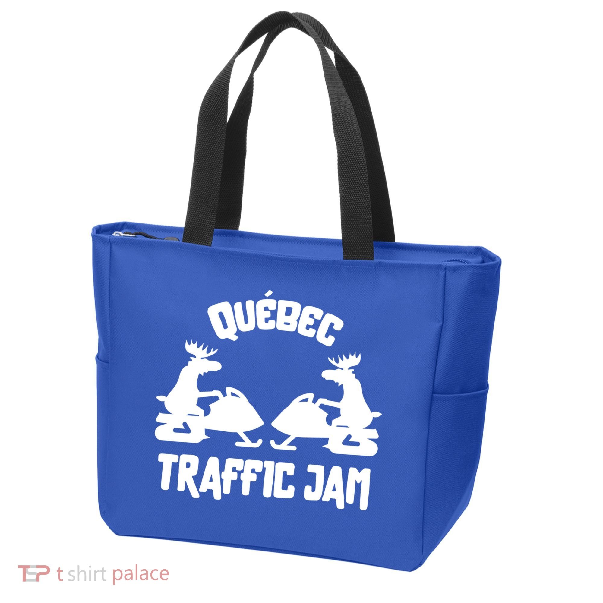 Quebec Moose Snowmobile Traffic Jam For Rider Gift Tote Bag