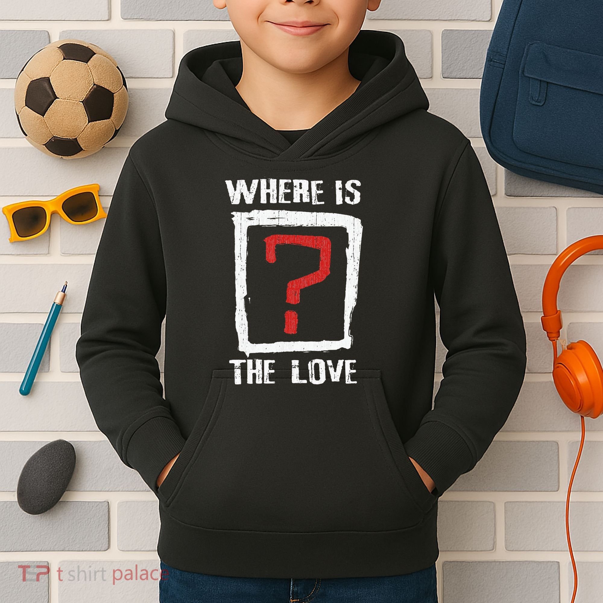 Question Mark Where Is The Love Kids Hoodie