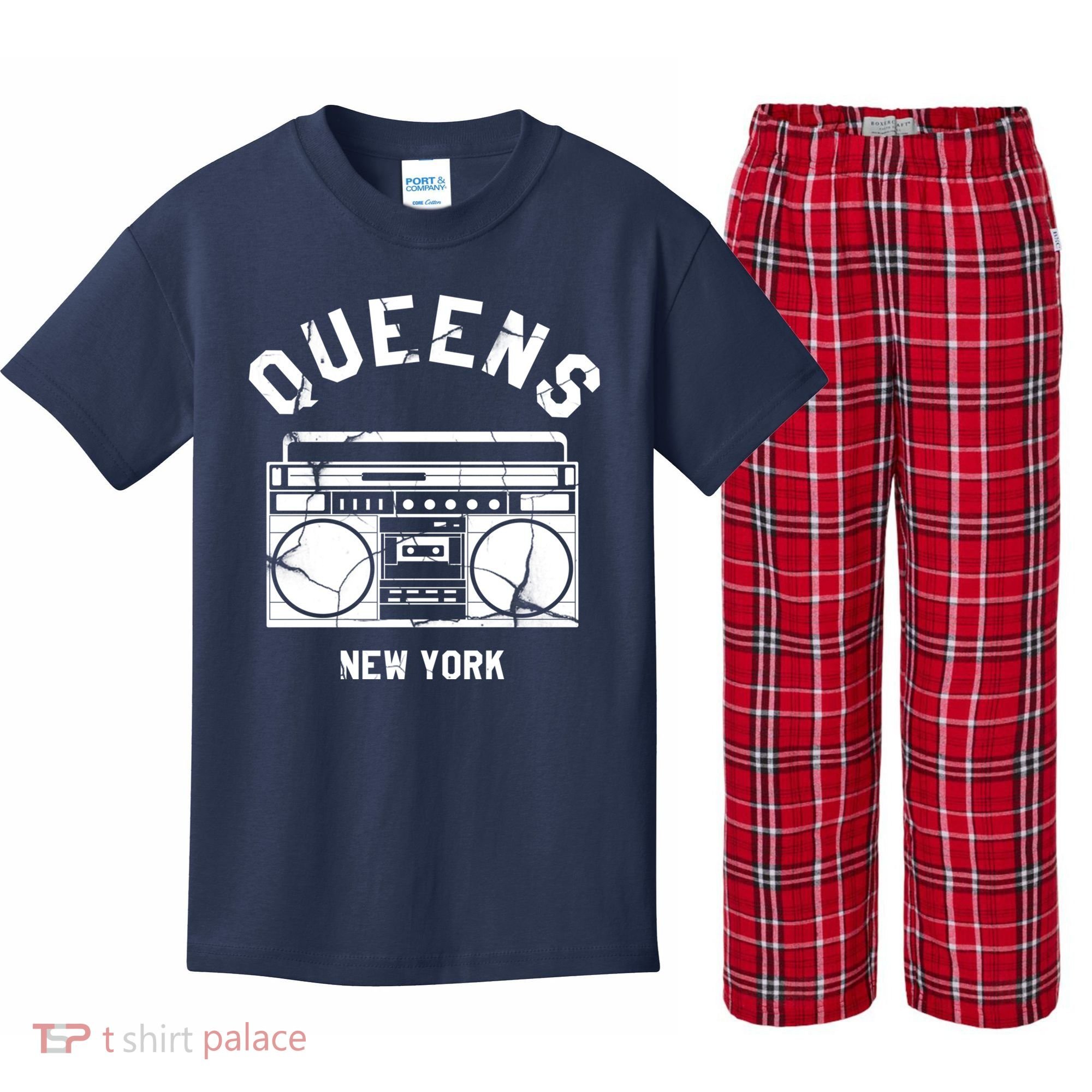 Queens NY Gifts New York NYC Boombox Kids Plaid Pajama Set