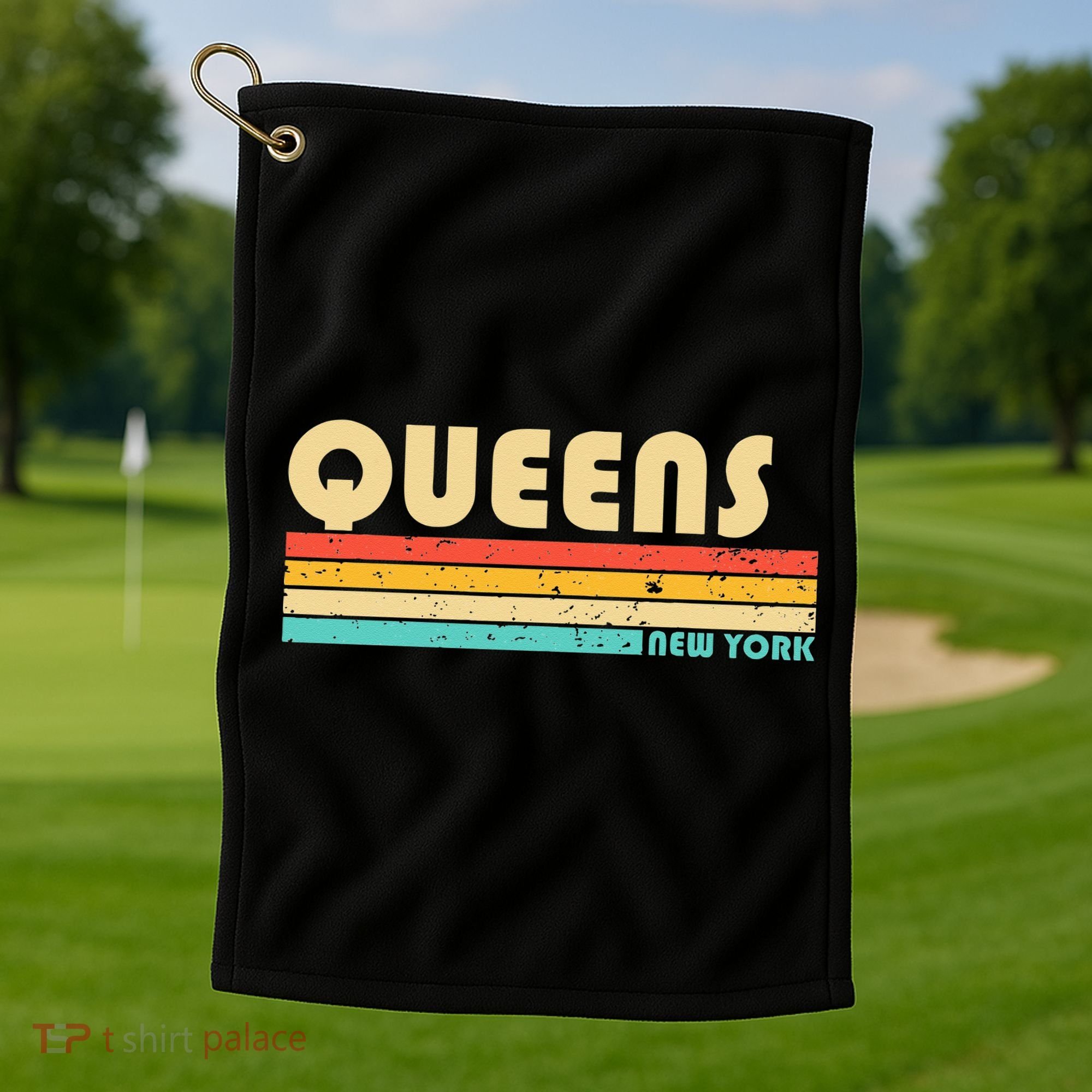 QUEENS NY NEW YORK Funny City Home Roots Retro 70s 80s Golf Towel
