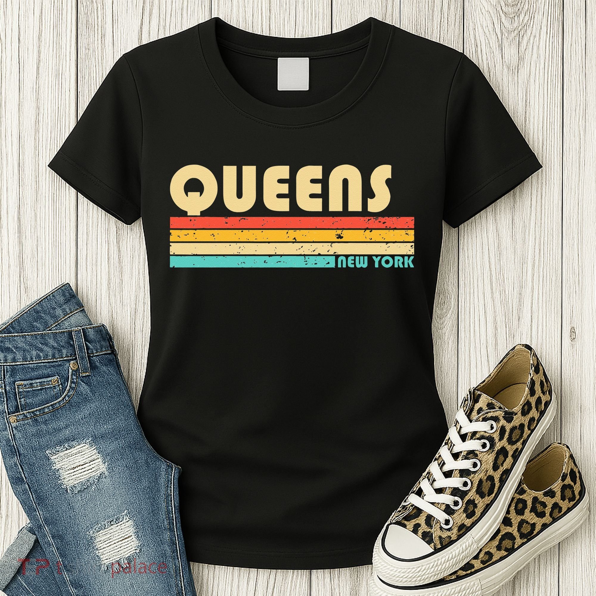 QUEENS NY NEW YORK Funny City Home Roots Retro 70s 80s Women's T-Shirt