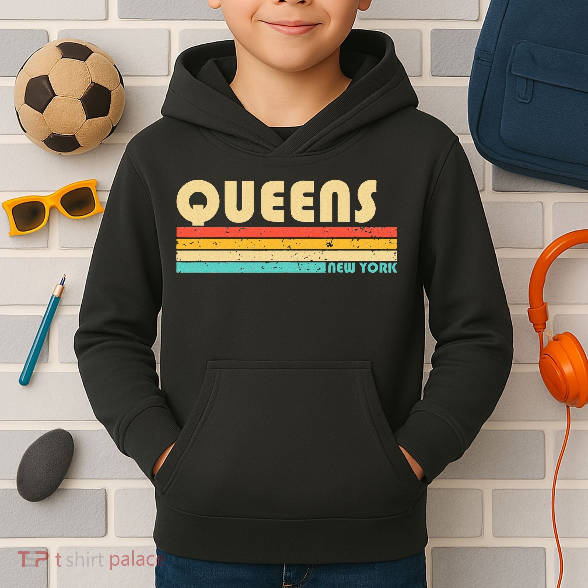 QUEENS NY NEW YORK Funny City Home Roots Retro 70s 80s Kids Hoodie