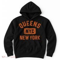 Queens Nyc New York Gym Style Distressed Orange Print Hoodie thumb 0