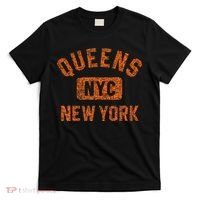 Queens Nyc New York Gym Style Distressed Orange Print T-Shirt thumb 0