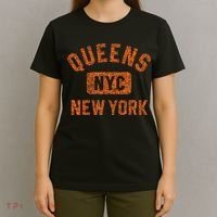 Queens Nyc New York Gym Style Distressed Orange Print T-Shirt thumb 4