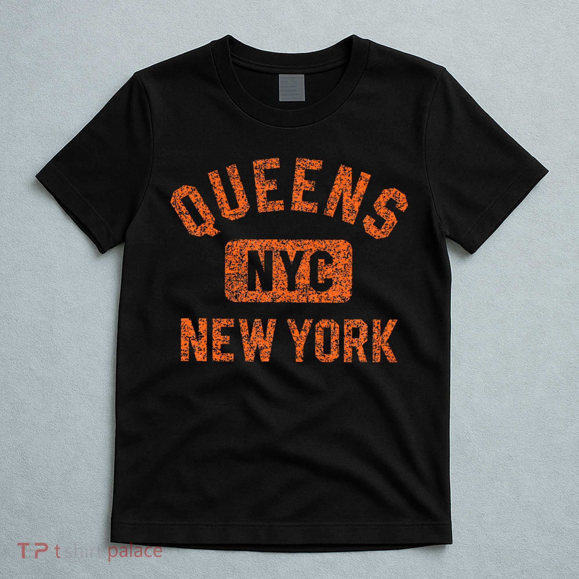 Queens Nyc New York Gym Style Distressed Orange Print T-Shirt