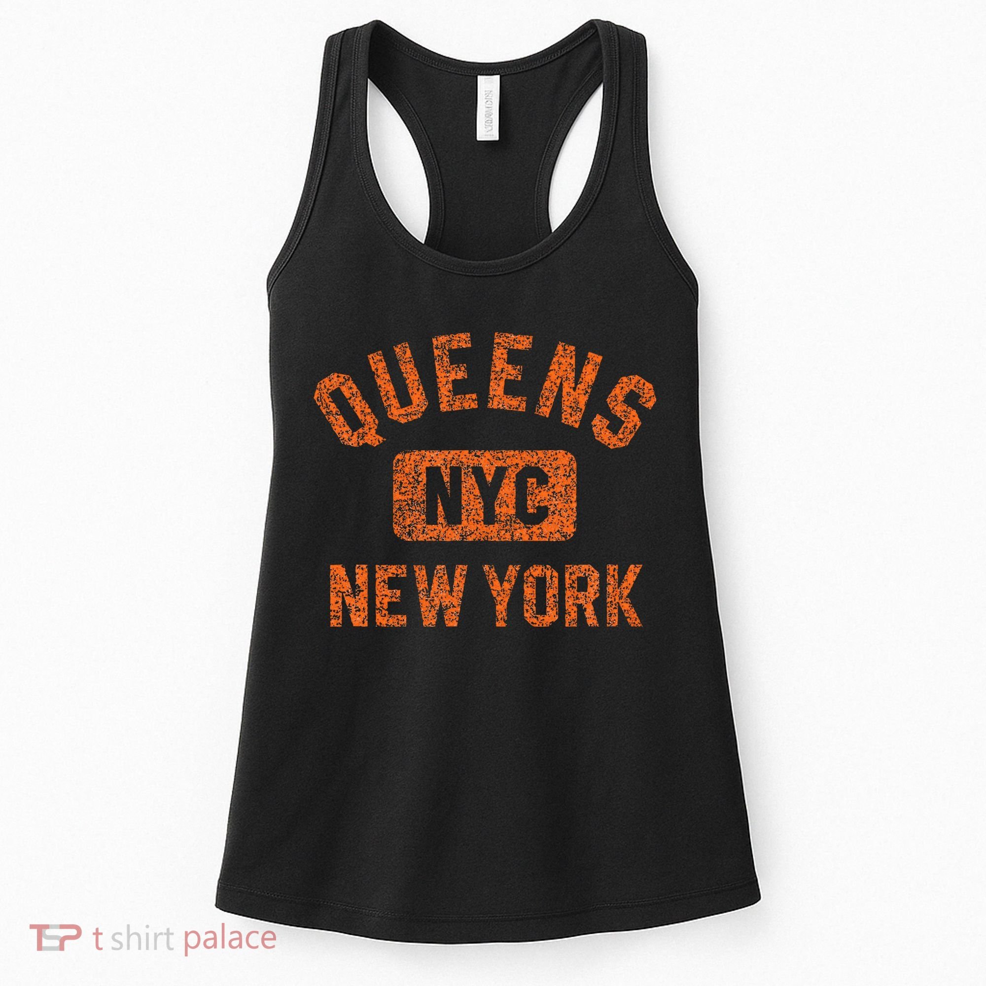 Queens Nyc New York Gym Style Distressed Orange Print Women's Tank Top