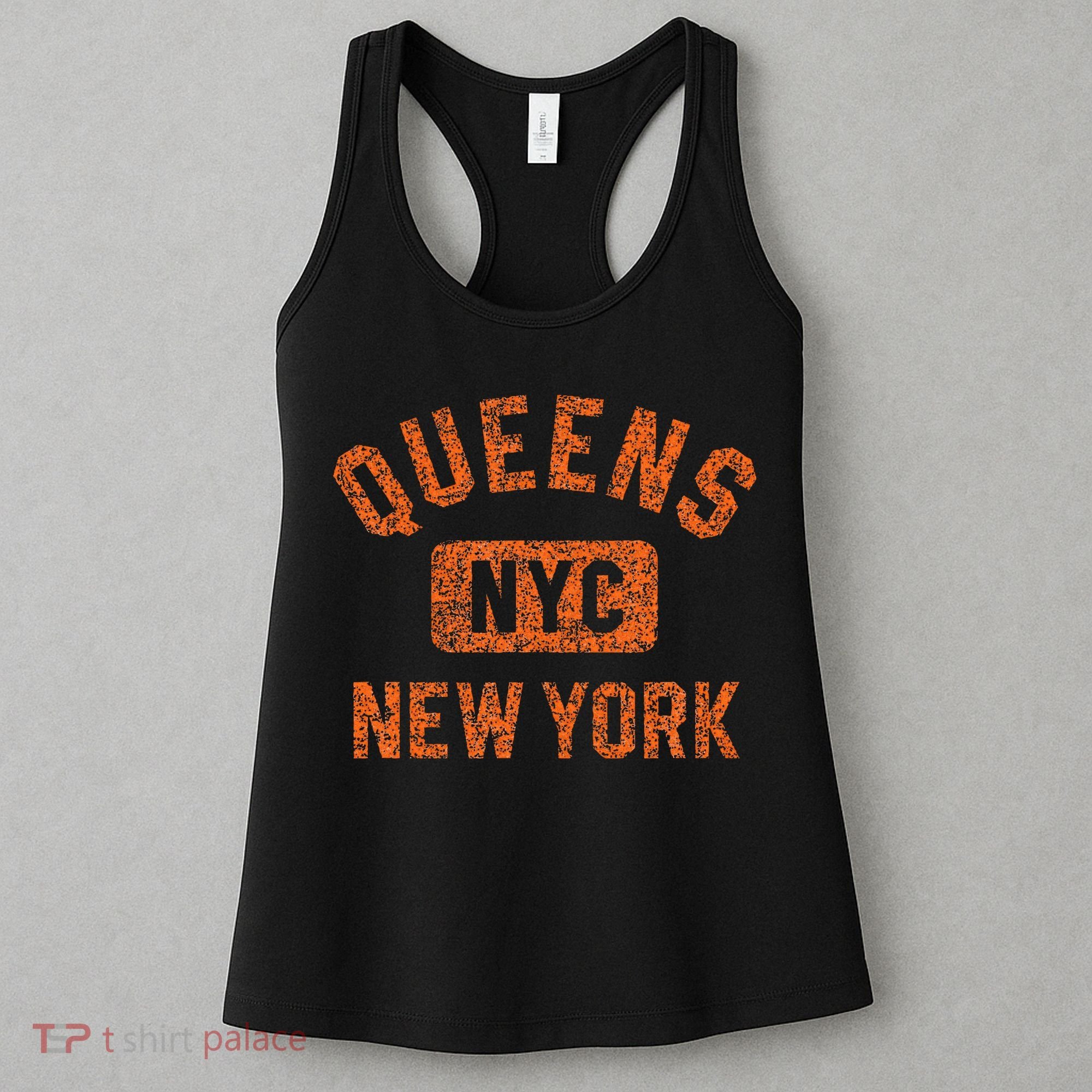 Queens Nyc New York Gym Style Distressed Orange Print Women's Tank Top