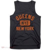 Queens Nyc New York Gym Style Distressed Orange Print Tank Top thumb 0