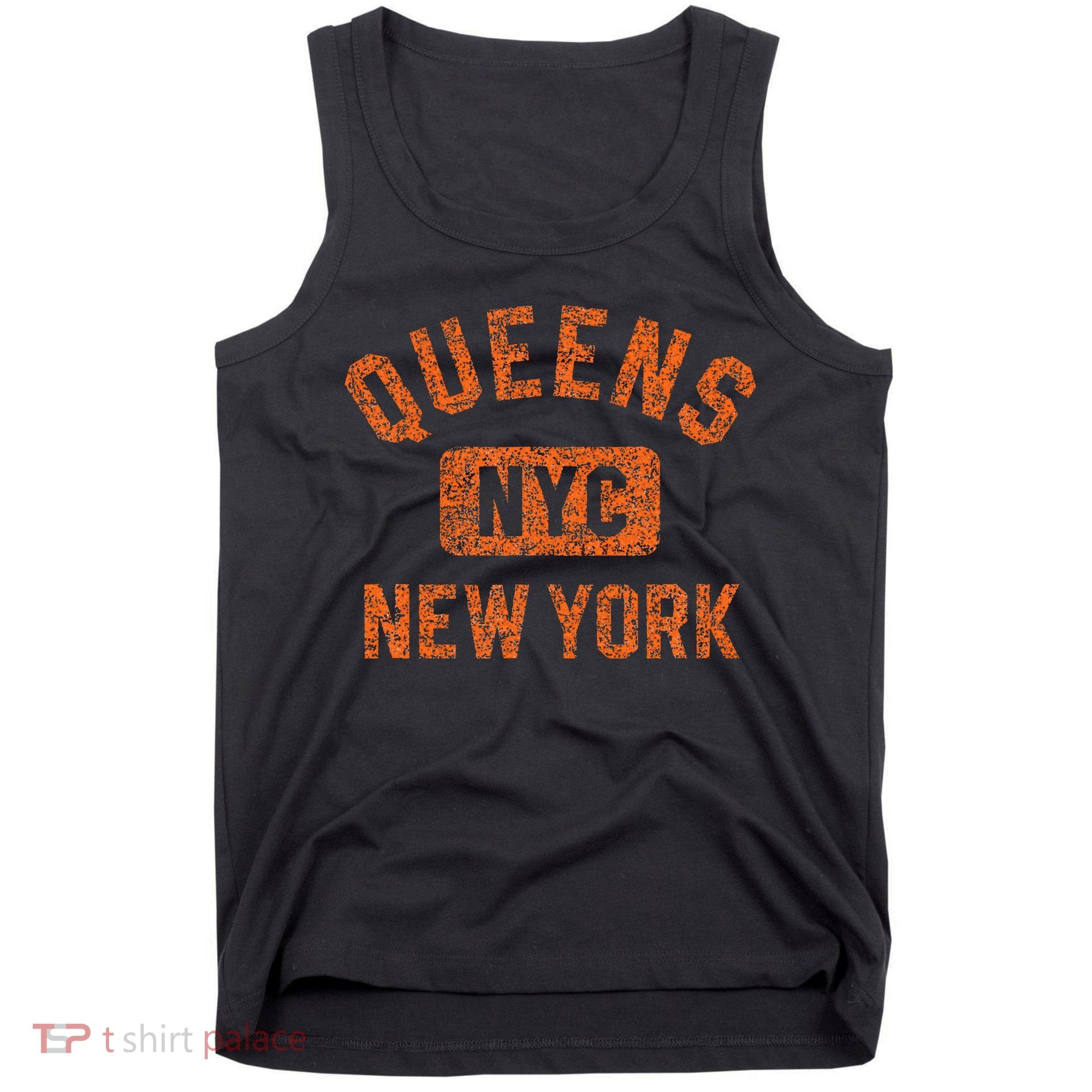 Queens Nyc New York Gym Style Distressed Orange Print Tank Top