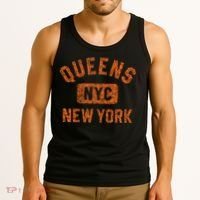 Queens Nyc New York Gym Style Distressed Orange Print Tank Top thumb 3