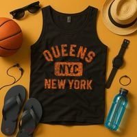 Queens Nyc New York Gym Style Distressed Orange Print Tank Top thumb 4