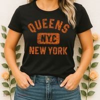 Queens Nyc New York Gym Style Distressed Orange Print Women's T-Shirt thumb 2
