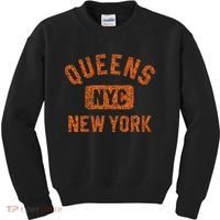 Queens Nyc New York Gym Style Distressed Orange Print Kids Sweatshirt thumb 0