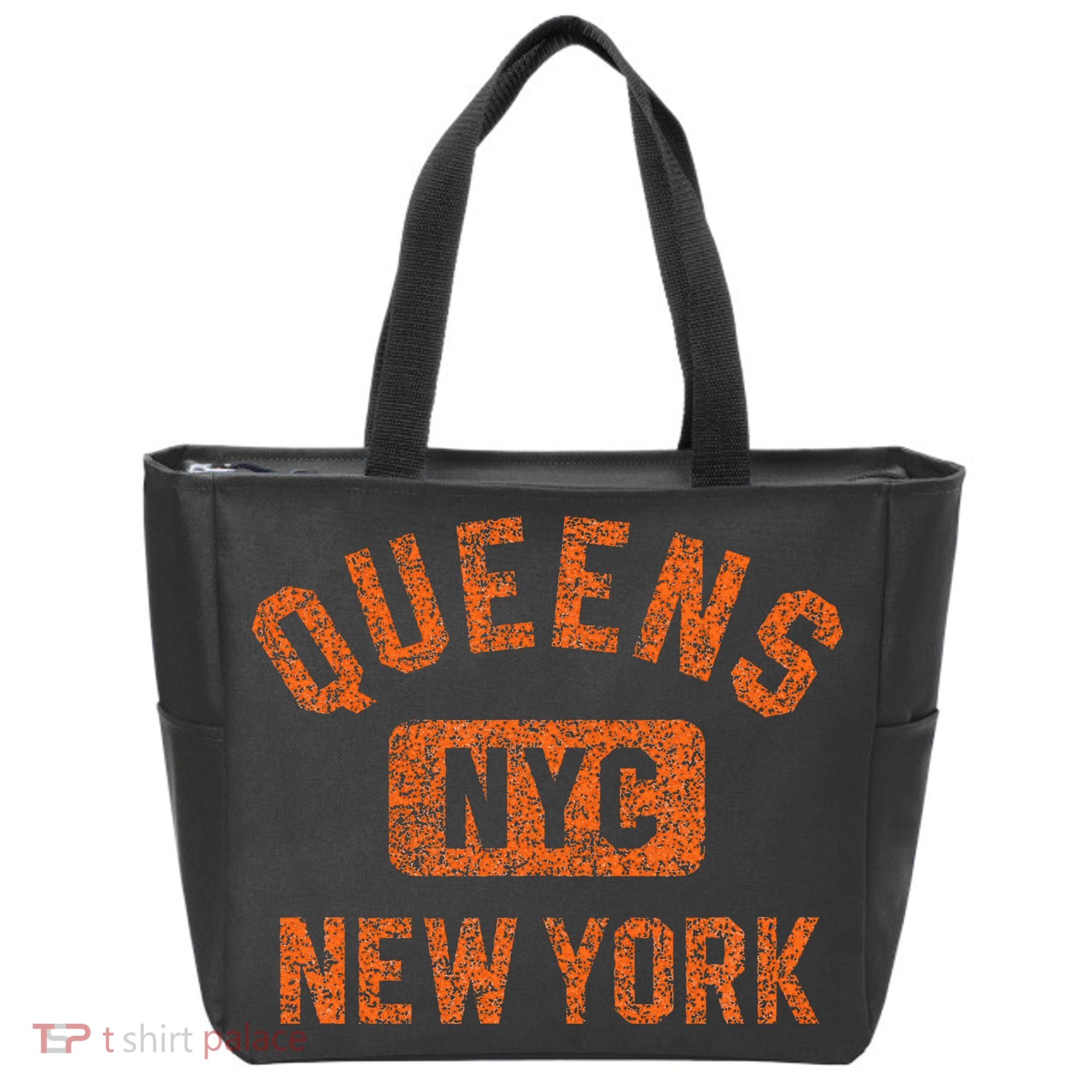 Queens Nyc New York Gym Style Distressed Orange Print Tote Bag