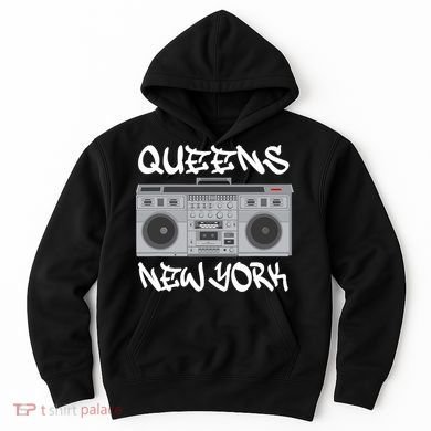 Queens New York Boom Box Graffiti Lettering Hoodie