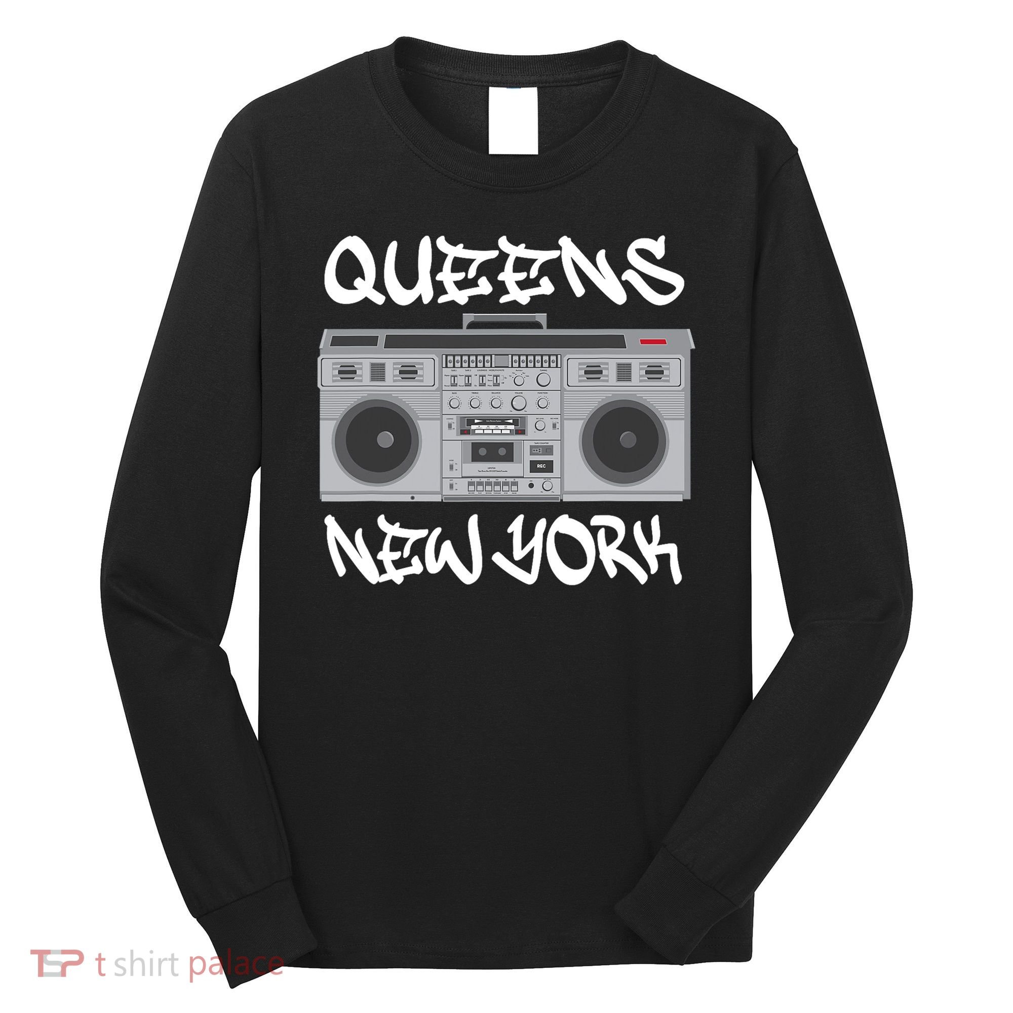 Queens New York Boom Box Graffiti Lettering Long Sleeve Shirt