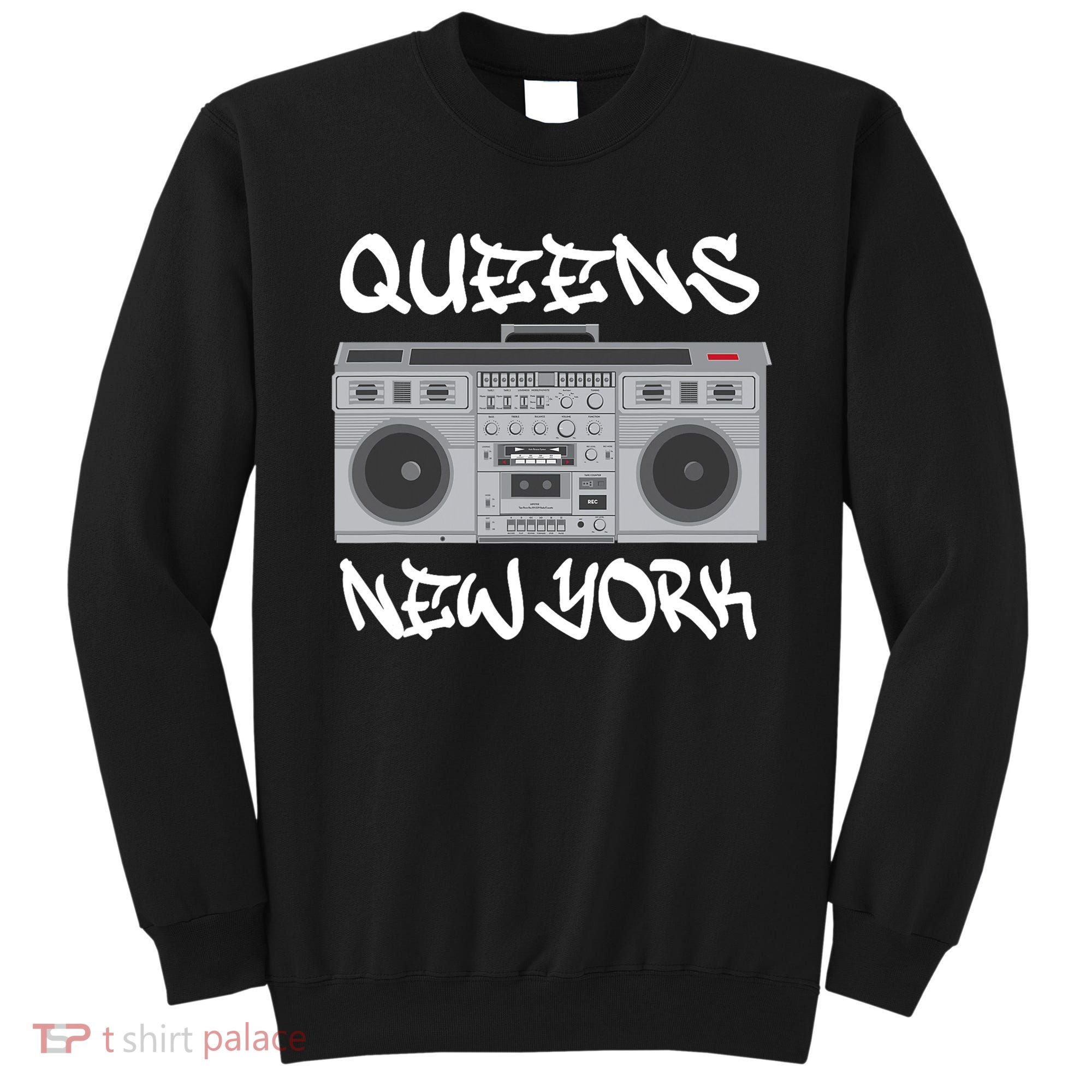 Queens New York Boom Box Graffiti Lettering Sweatshirt