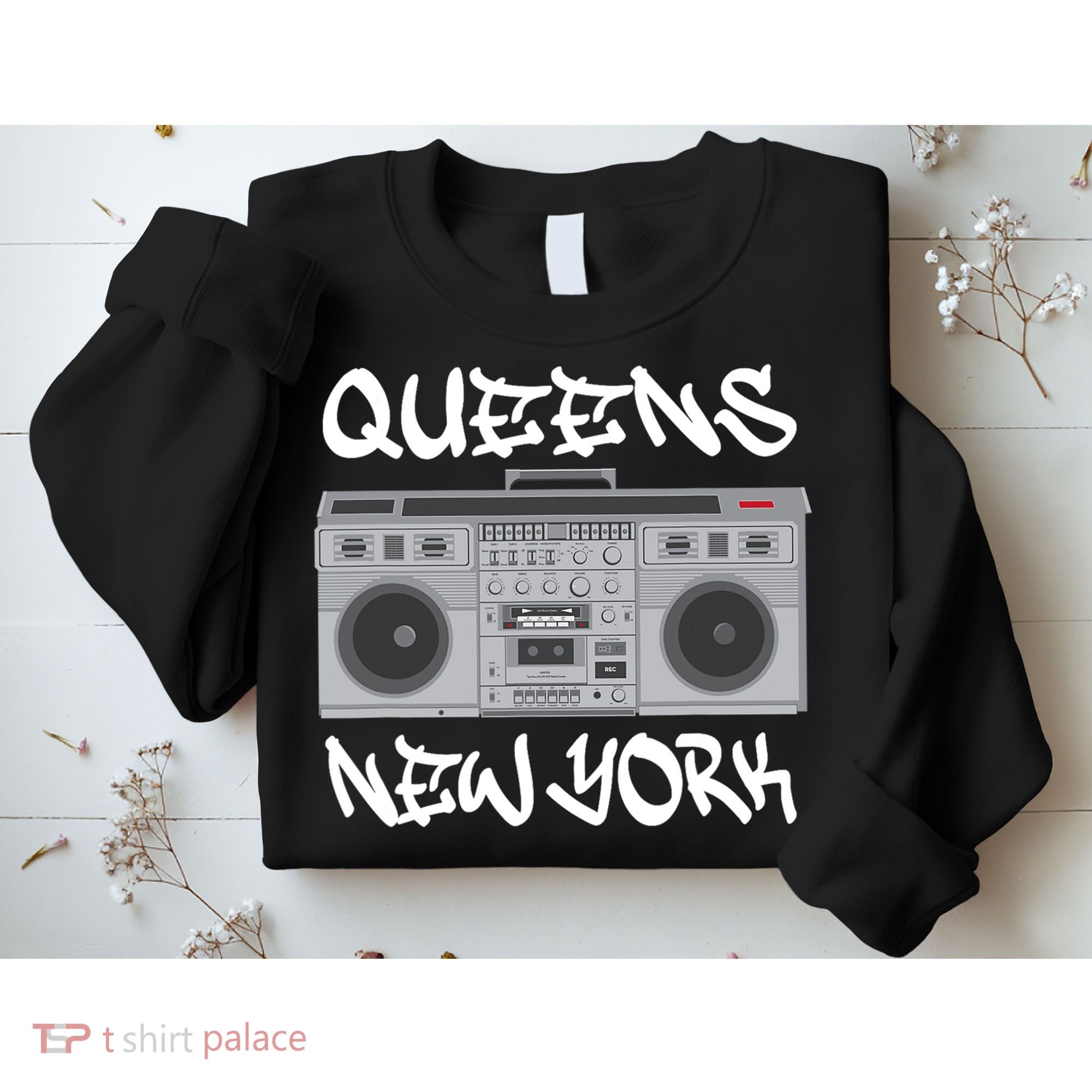 Queens New York Boom Box Graffiti Lettering Sweatshirt