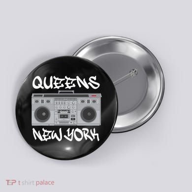 Queens New York Boom Box Graffiti Lettering Button